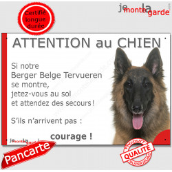 Berger Belge Tervueren, plaque portail humour "Attention au Chien, Jetez Vous au Sol, secours, courage" pancarte photo drôle