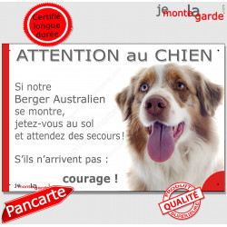 Aussie merle, plaque humour "Jetez Vous au Sol, Attention au Chien" 24 cm JET