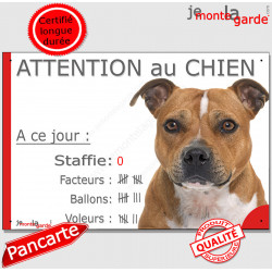 Staffie fauve marron, plaque portail humour "Attention au Chien Nombre de Voleurs, ballons, facteurs" pancarte drole staffy