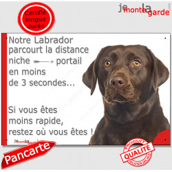 Labrador Marron Chocolat, plaque humour "parcourt distance Niche - Portail" pancarte photo panneau drôle attention Chien photo