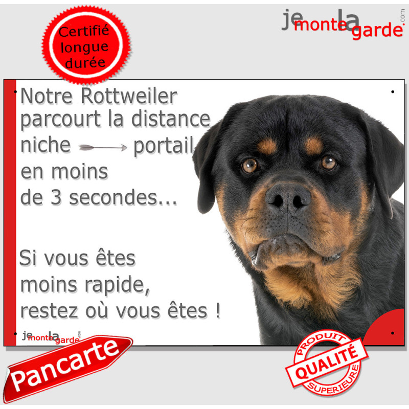 Plaque humour attention au chien parcourt Distance Niche-Portail, Rottweiler Tête, photo, résiste pluie soleil gel, idée cadeau