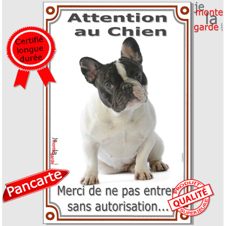 Bouledogue Français caille, plaque portail verticale "Attention au Chien, merci de ne pas entrer sans autorisation" 2 Tailles D Bouledogue Français caille, plaque portail verticale "Attention au Chien, merci de ne pas entrer sans autorisation" 2 Tailles D
