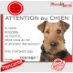 Airedale terrier, plaque portail humour "Attention au Chien, Jetez Vous au Sol, secours courage" pancarte drôle photo