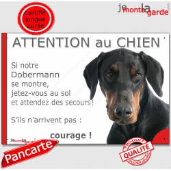 Dobermann, plaque humour "Jetez Vous au Sol, Attention au Chien" 24 cm JET