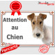 Fox Terrier blanc et fauve poils durs Tête, plaque portail "Attention au Chien" pancarte panneau affiche photo race