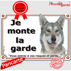 Chien-Loup Saarloos plaque portail "Je Monte la Garde, risques périls" pancarte panneau photo
