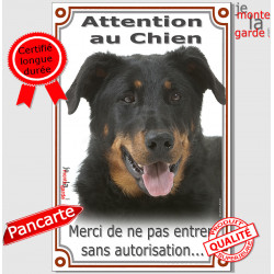Beauceron, plaque portail verticale "Attention au Chien, interdit sans autorisation" panneau pancarte Berger de Beauce photo