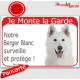 Berger Blanc Suisse tête, plaque portail rouge "Je Monte la Garde" pancarte panneau photo attention au chien