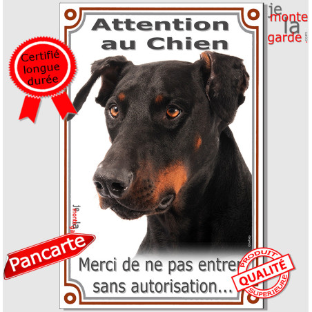 Dobermann noir et feu, Plaque Portail vertical" "Attention au Chien, merci de ne pas entrer sans autorisation" photo, résiste pl
