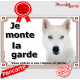 Husky Blanc yeux bleus Tête, Plaque portail "Je Monte la Garde, risques périls" panneau photo pancarte attention au chien