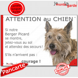 Berger Picard, plaque humour "Attention au Chien, Jetez Vous au Sol, secours, courage" pancarte photo Picardie