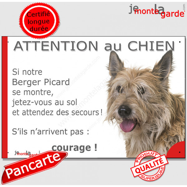 Berger Picard, plaque humour "Attention au Chien, Jetez Vous au Sol, secours, courage" pancarte photo Picardie