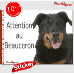 Beauceron, panneau autocollant "Attention au Chien" Pancarte sticker photo adhésif Berger de Beauce