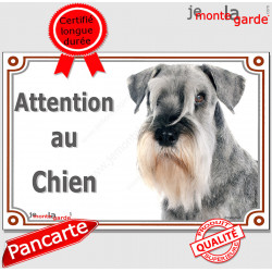 Schnauzer poivre et sel Tête, plaque portail "Attention au Chien" pancarte photo panneau gris