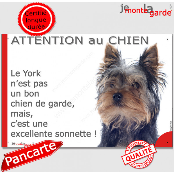 Plaque portail humour "Attention au Chien, notre York est une sonnette" panneau pancarte Yorkshire Terrier affiche photo