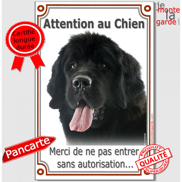 Terre neuve noir, plaque portail verticale "Attention au Chien, interdit sans autorisation" pancarte panneau photo