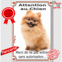 Spitz fauve, plaque portail verticale "Attention au Chien" 24 cm VL