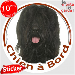 Briard noir, sticker voiture rond "Chien à Bord" 2 tailles