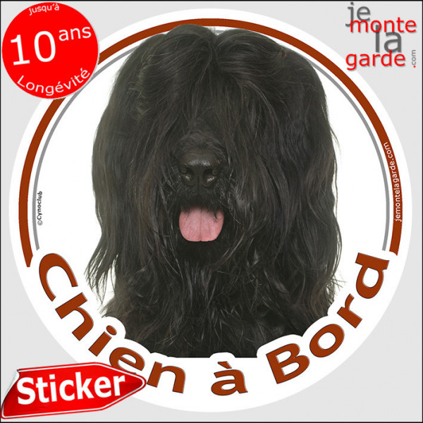 Briard, Berger de Brie noir Tête, sticker autocollant rond "Chien à Bord" Disque adhésif vitre voiture, chien auto photo