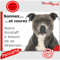 Amstaff, plaque humour "Sonnez et Courez !" 24 cm RUN