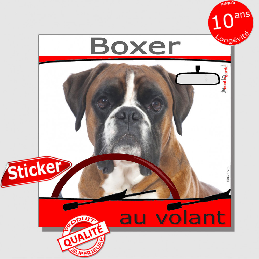 Boxer au volant sticker humour autocollant 15 cm, adhésif