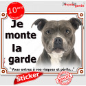 Amstaff, autocollant photo "Je Monte la Garde" 16 cm