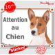 Basenji fauve orange et blanc, panneau autocollant "Attention au Chien" portail entrée, sticker adhésif photo