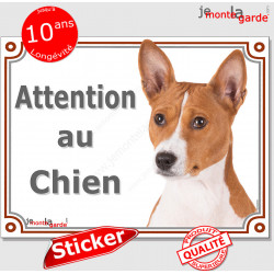 Basenji, autocollant photo "Attention au Chien" 16 cm