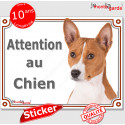 Basenji, autocollant photo "Attention au Chien" 16 cm