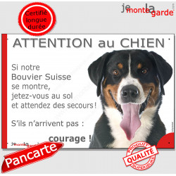 Bouvier Suisse tête, plaque portail humour "Attention au Chien, Jetez Vous au Sol, courage" pancarte panneau photo drôle photo