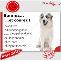 Montagne des Pyrénées, plaque portail humour "Sonnez et Courez !" pancarte photo Patou drôle Attention au Chien