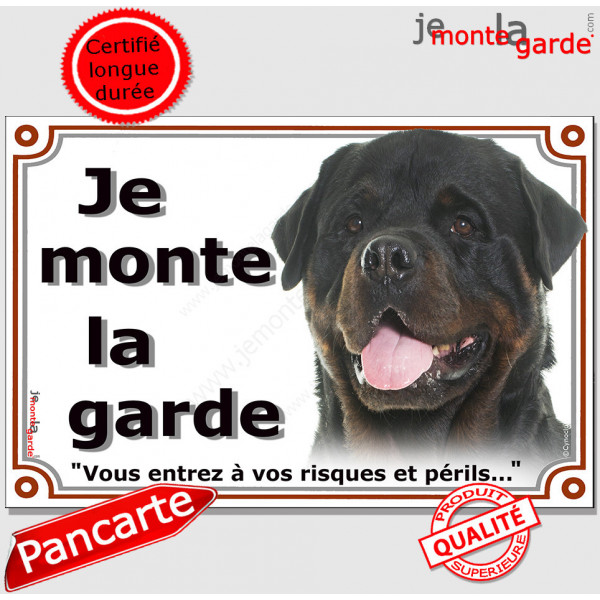 Rottweiler Tête, plaque portail "Je Monte la Garde, risques et périls" panneau pancarte rott rotweiler attention au chien photo