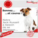 Jack Russell, plaque humour "Sonnez et Courez !" 24 cm RUN