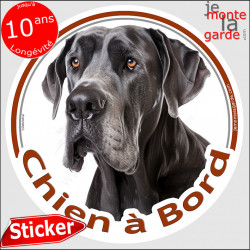 Dogue Allemand tout noir, sticker autocollant rond "Chien à Bord" Disque adhésif photo Danois race