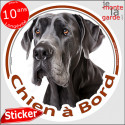 Dogue Allemand, sticker voiture rond "Chien à Bord" 2 tailles