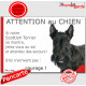 Scottish Terrier noir, plaque portail humour "Attention au Chien, Jetez Vous au Sol, attendez secours, courage" photo pancarte