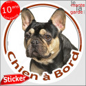 Bouledogue Français, sticker voiture rond "Chien à Bord" 14 cm