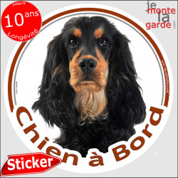 Cocker Anglais, sticker voiture rond "Chien à Bord" 14 cm