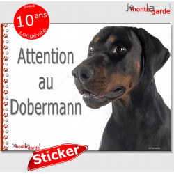 Dobermann, panneau autocollant "Attention au Chien" pancarte sticker photo adhésif