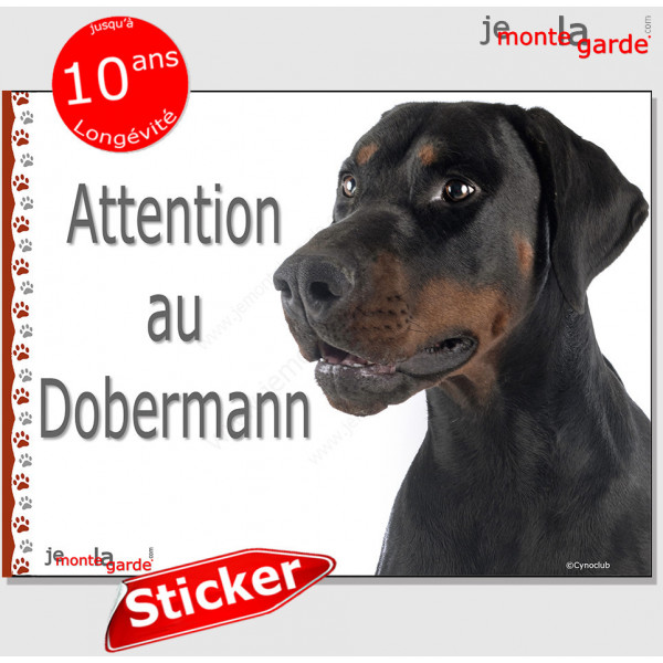 Dobermann, panneau autocollant "Attention au Chien" pancarte sticker photo adhésif