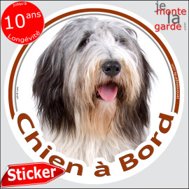 Bobtail, disque photo autocollant "Chien à Bord" Sticker adhésif rond vitre voiture, résiste pluie soleil gel, idée cadeau
