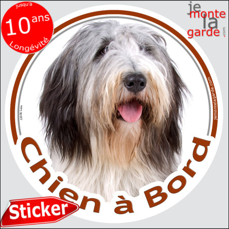 Bobtail, disque photo autocollant "Chien à Bord" Sticker adhésif rond vitre voiture, résiste pluie soleil gel, idée cadeau