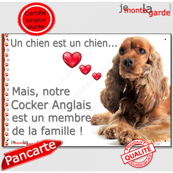 Cocker Golden, Plaque Portail un chien est un chien, membre de la famille, pancarte, affiche panneau anglais spaniel