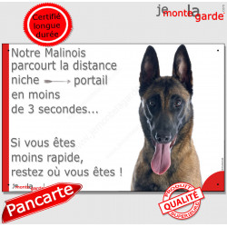 Berger Belge Malinois Tête, plaque humour "distance Niche - Portail moins de 3 secondes" pancarte attention au chien drôle photo
