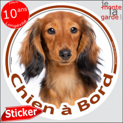 Teckel, sticker voiture rond "Chien à Bord" 14 cm