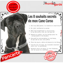 Cane Corso Noir Bringé Tête, Plaque Portail "Les 8 Souhaits Secrets" pancarte, affiche panneau, commandements éducation