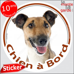 Fox-Terrier à poils lisses Tête, sticker autocollant rond "Chien à Bord" Disque photo adhésif vitre voiture marron