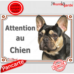 Bouledogue Français noir et feu Tête, plaque portail "Attention au Chien" pancarte panneau photo bulldog