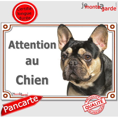 Bouledogue Français noir et feu Tête, plaque portail photo "Attention au Chien" photo bulldog, résiste pluie soleil gel, idée ca