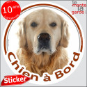 Golden Retriever, sticker voiture rond "Chien à Bord" 2 tailles